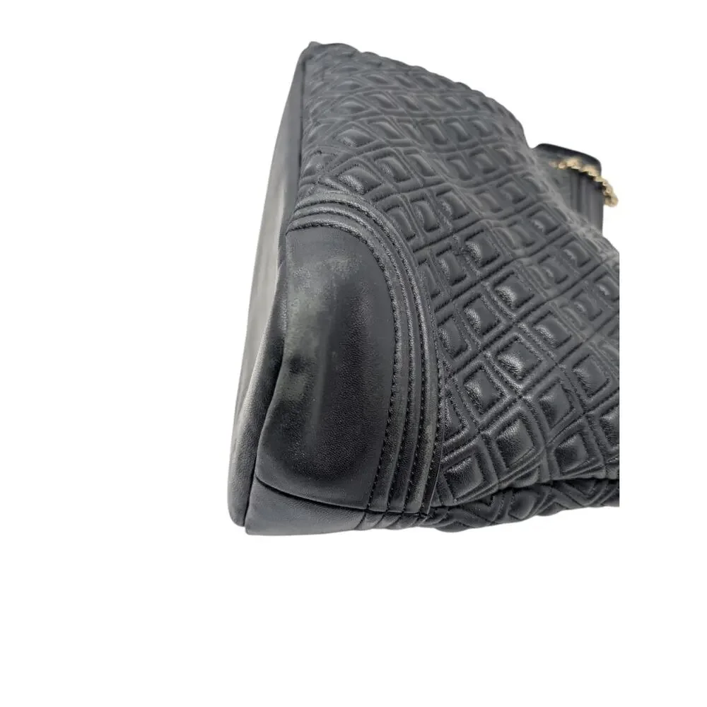 Tory Burch Fleming‎ Black Leather Shoulder Bag Quilted Chain Top Zip